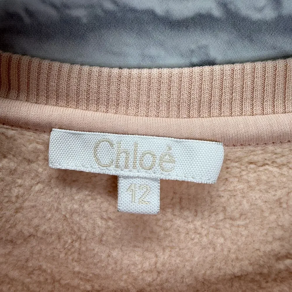 Chloe Girls Ruffle Sleeve Dress Size 12 Logo Flower Pink Cotton Scallop